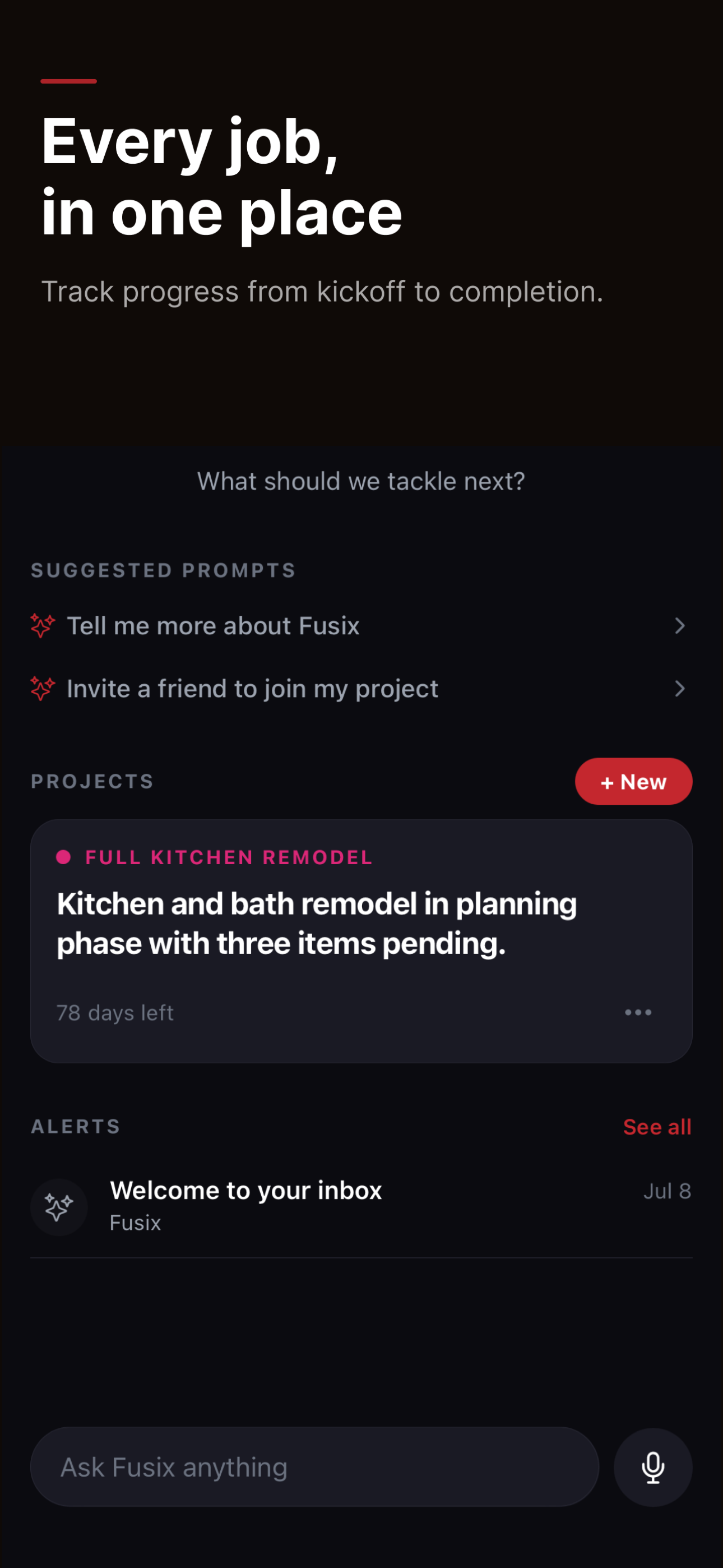 Fusix home screen