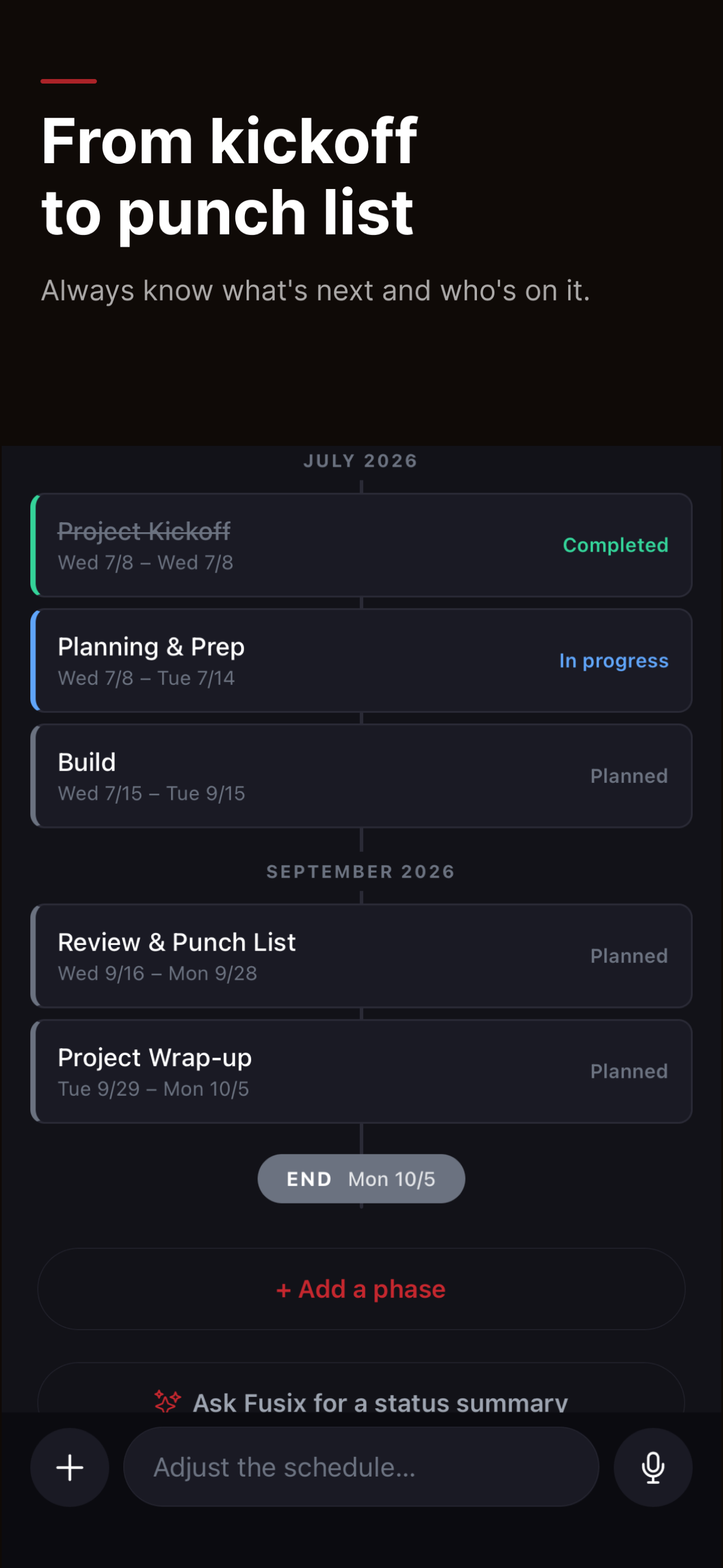 Fusix schedule screen